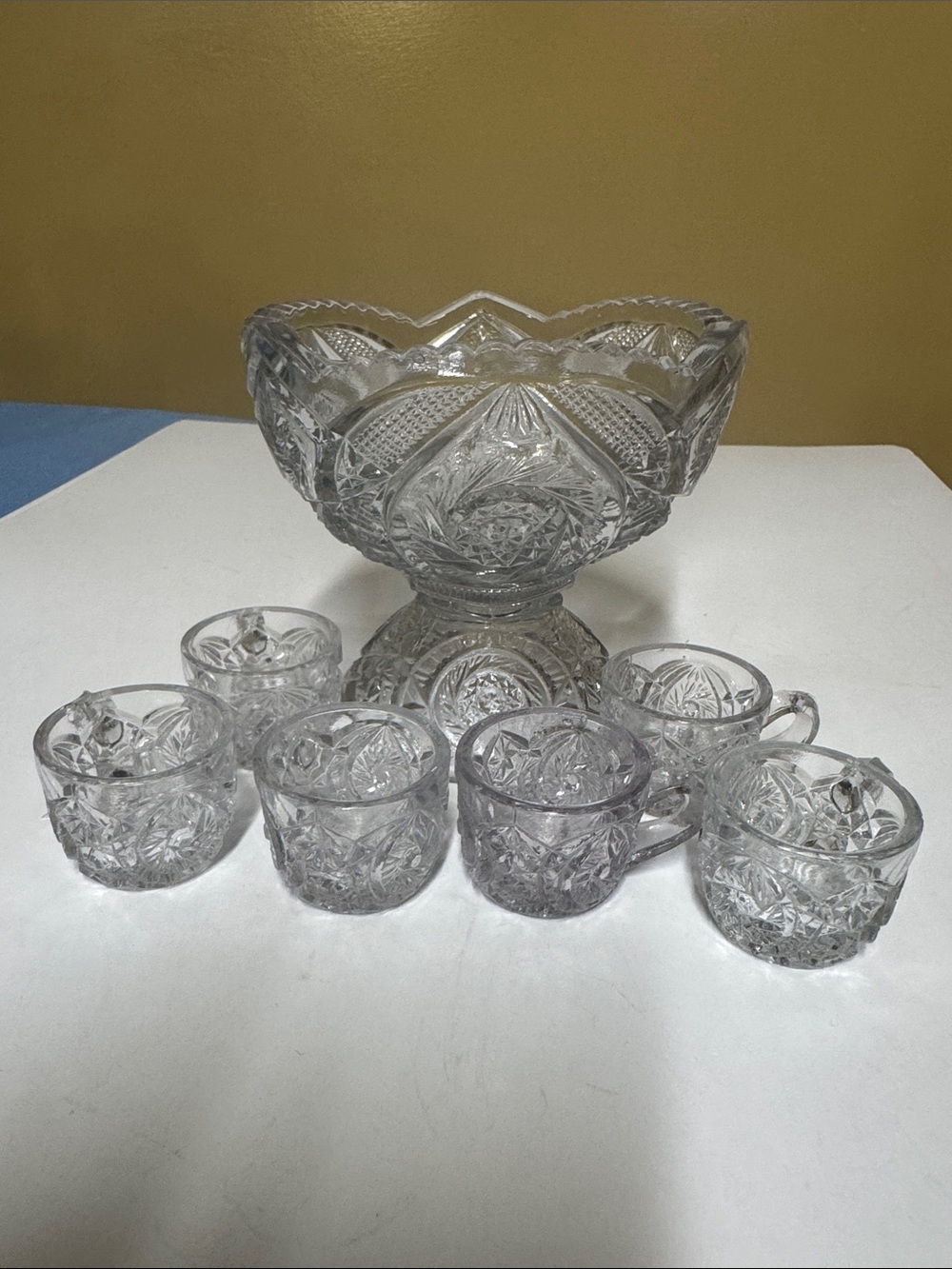Miniature Punch Bowl Set Clear Pressed Glass EAPG Style Glassware